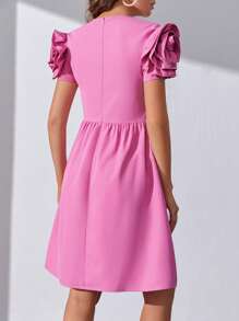 SHEIN Tall Solid Puff Sleeve Smock Dress - Hot Pink - View 2