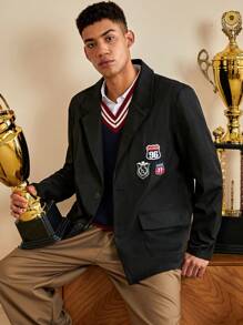 ROMWE MEN Prep 男士字母貼布翻蓋口袋西裝外套