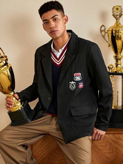 Prep Guys Letter Patched Flap Pocket Blazer