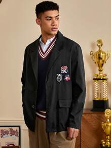 ROMWE MEN Prep 男士字母貼布翻蓋口袋西裝外套