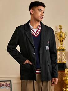 ROMWE MEN Prep 男士字母貼布翻蓋口袋西裝外套