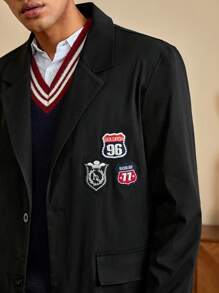 ROMWE MEN Prep 男士字母貼布翻蓋口袋西裝外套