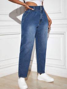 SHEIN SXY 媽媽牛仔褲 - 中等水洗藍 - 查看 1