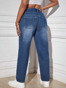 SHEIN SXY 媽媽牛仔褲 - 中等水洗藍 - 查看 3