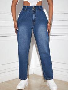 SHEIN SXY 媽媽牛仔褲 - 中等水洗藍 - 查看 4