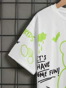 SHEIN Tween Boy Round Neck Pattern Short Sleeve Tee, Suitable For Summer - White - View 3