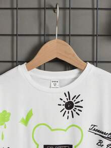 SHEIN Tween Boy Round Neck Pattern Short Sleeve Tee, Suitable For Summer - White - View 4