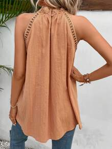 SHEIN Frenchy 拼接水溶蕾絲後鎖孔背心上衣 - 珊瑚橙 - 查看 2