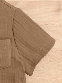 Baby Boy Solid Patched Pocket Shirt & Shorts - Mocha Brown - View 4