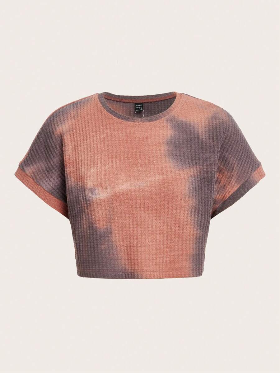 SHEIN EZwear Nhuộm buộc tay cánh Áo phông Crop - Nhiều màu - Xem 1