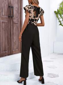 SHEIN LUNE Geo Print Tie Back Jumpsuit - Black - View 1