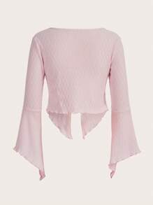 ROMWE Kawaii 3D雞心領口木耳邊下擺開叉T恤 - 粉色 - 查看 2