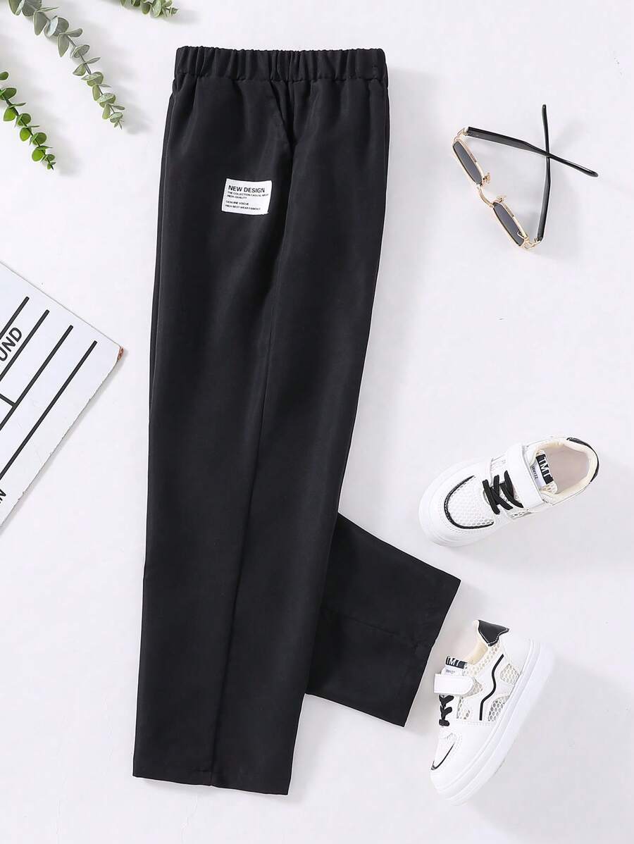 SHEIN Tween Boy Letter Patch Design Casual Pants, Suitable For School, Commute, Sports Chic Autumn/Winter - Black - View 1