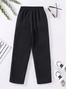 SHEIN Tween Boy Letter Patch Design Casual Pants, Suitable For School, Commute, Sports Chic Autumn/Winter - Black - View 2