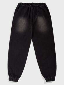 ROMWE MEN Street Life Các bạn Túi nghiêng Quần Jeans Jogger - màu đen - Xem 2