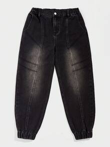 ROMWE MEN Street Life Các bạn Túi nghiêng Quần Jeans Jogger - màu đen - Xem 3