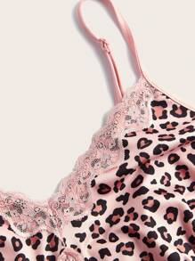 SHEIN EZwear Plus Leopard Print Lace Trim Cami Top - Multicolor - View 3