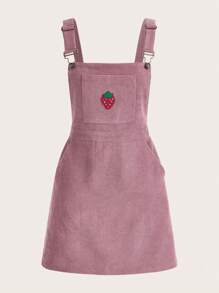 SHEIN EZwear Strawberry Embroidery Pinafore Dress Without Tee - Dusty Pink - View 1