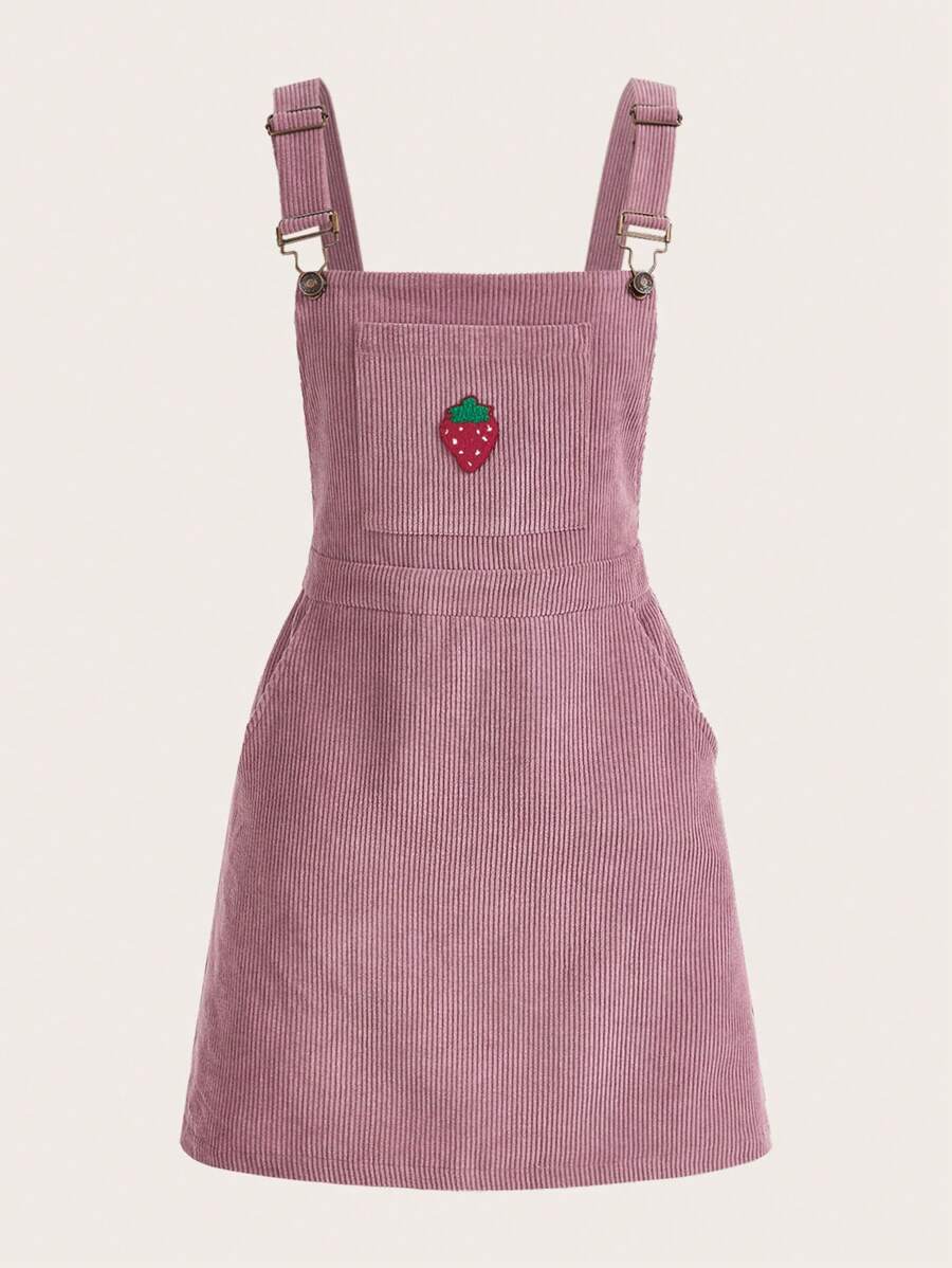 SHEIN EZwear Strawberry Embroidery Pinafore Dress Without Tee - Dusty Pink - View 1