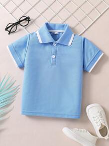 SHEIN Chico joven Camisa polo ribete en contraste