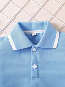 SHEIN Chico joven Camisa polo ribete en contraste
