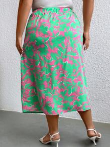 SHEIN Holidaya Plus Allover Print Knot Side Wrap Skirt - Multicolor - View 2