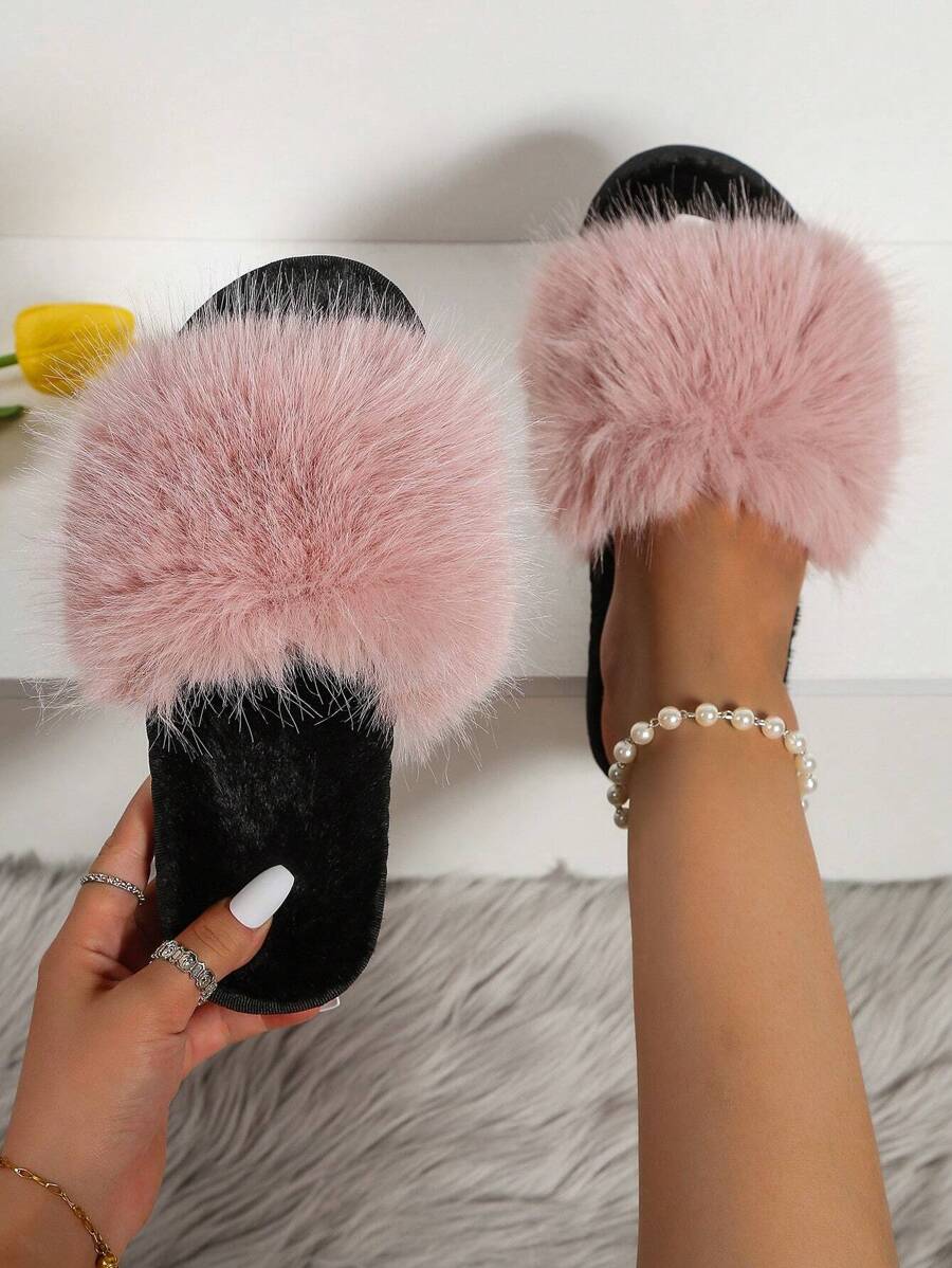 Women's Autumn Winter Home Fleece Slipper With Flat Heel,Halloween,Fluffy Slippers - Pink - View 1
