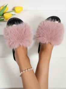 Women's Autumn Winter Home Fleece Slipper With Flat Heel,Halloween,Fluffy Slippers - Pink - View 4