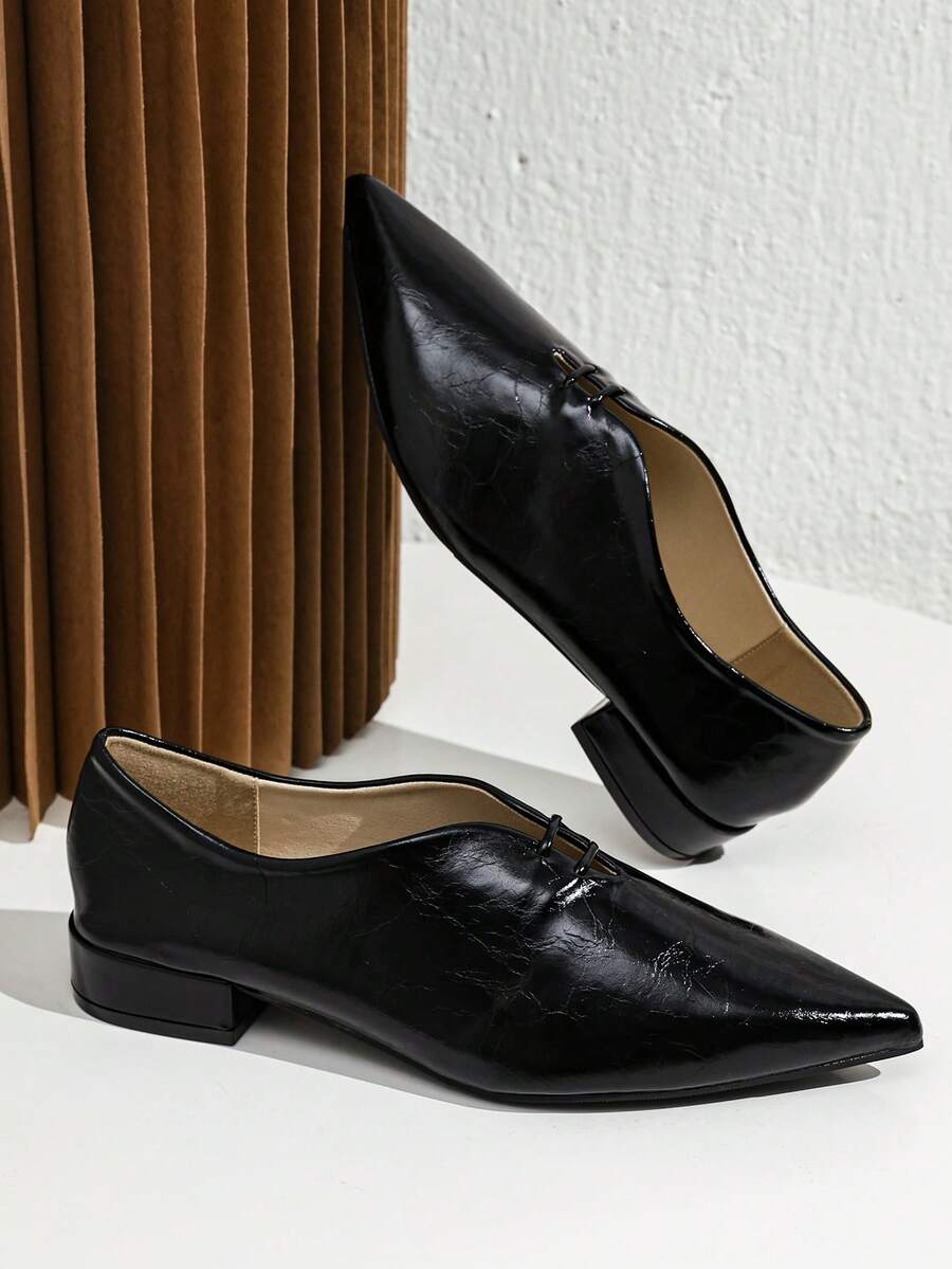 Donna strutturato con lacci a punta Ballerine , elegante nero Ballerine a mocassino per esterno - nero - Visualizzare 1
