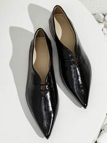Donna strutturato con lacci a punta Ballerine , elegante nero Ballerine a mocassino per esterno - nero - Visualizzare 2