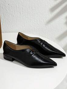 Donna strutturato con lacci a punta Ballerine , elegante nero Ballerine a mocassino per esterno - nero - Visualizzare 4
