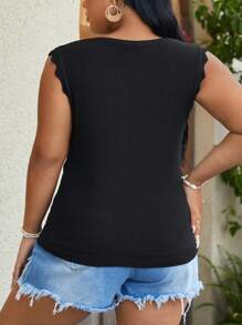 SHEIN VCAY 大碼貝殼邊網眼針織毛衣背心 - 黑色 - 查看 2