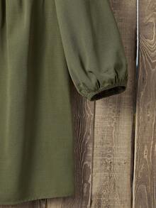 EMERY ROSE Solid Lantern Sleeve Blouse - Army Green - View 4