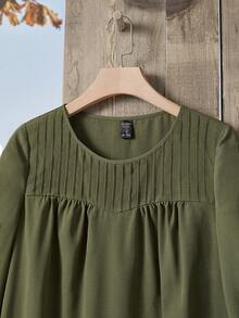 EMERY ROSE Solid Lantern Sleeve Blouse - Army Green - View 5