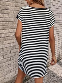 SHEIN LUNE In sọc tay cánh Váy áo thun - Nhiều màu - Xem 2