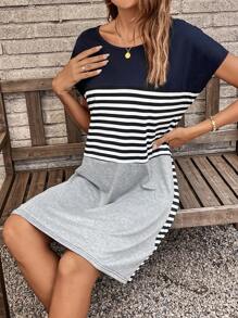 SHEIN LUNE In sọc tay cánh Váy áo thun - Nhiều màu - Xem 3