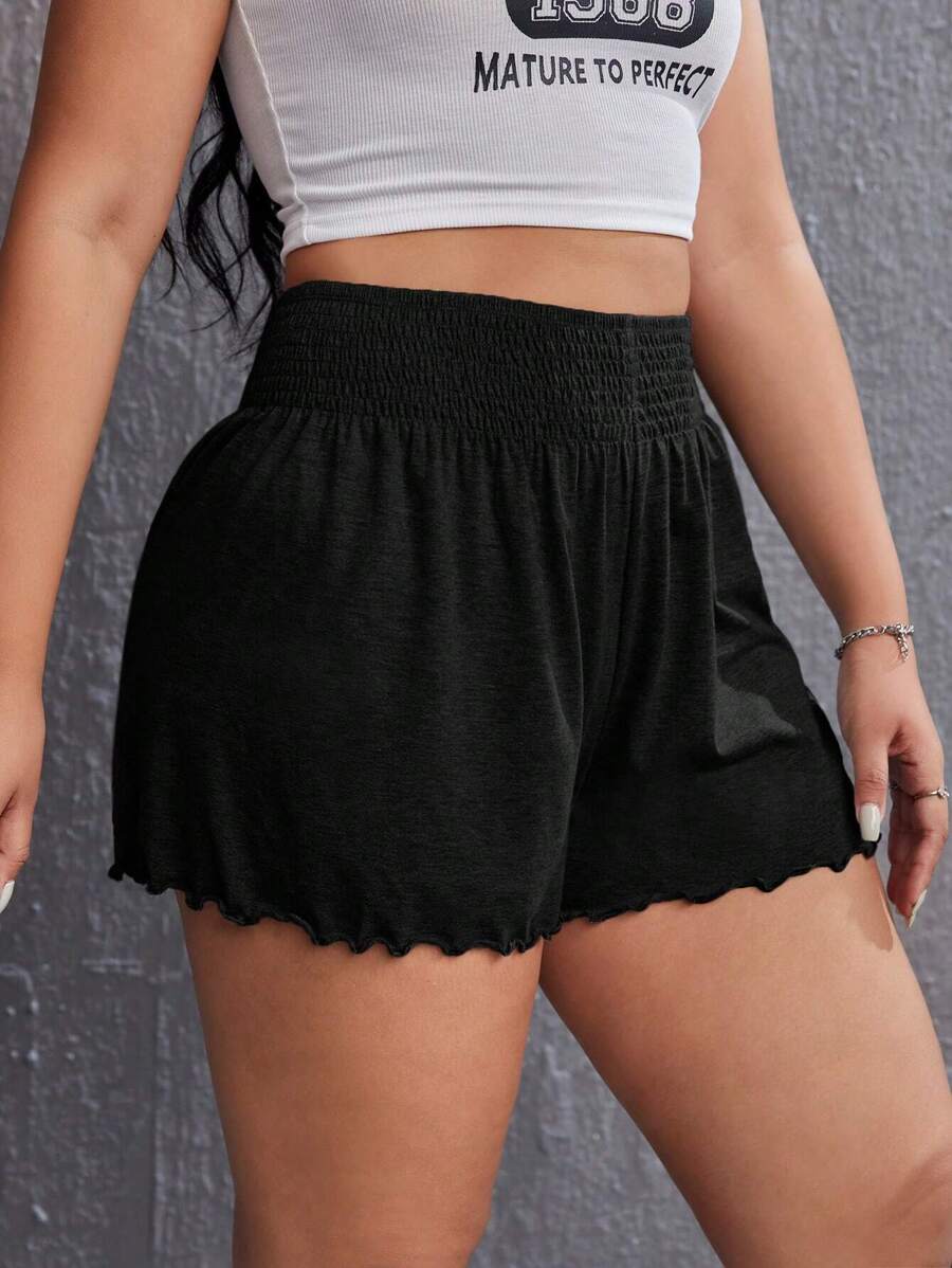 SHEIN EZwear Hơn Ren Mộc nhĩ Chất rắn Quần short - màu đen - Xem 1