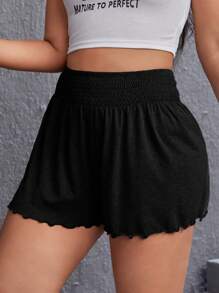 SHEIN EZwear 大碼木耳邊素色短褲 - 黑色 - 查看 5