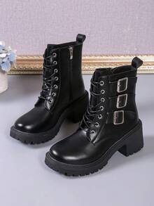 European And American Minimalist Style Autumn/winter New Arrival Mid-heel Motorcycle Boots - Black - View 5