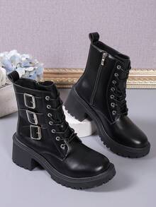 European And American Minimalist Style Autumn/winter New Arrival Mid-heel Motorcycle Boots - Black - View 6