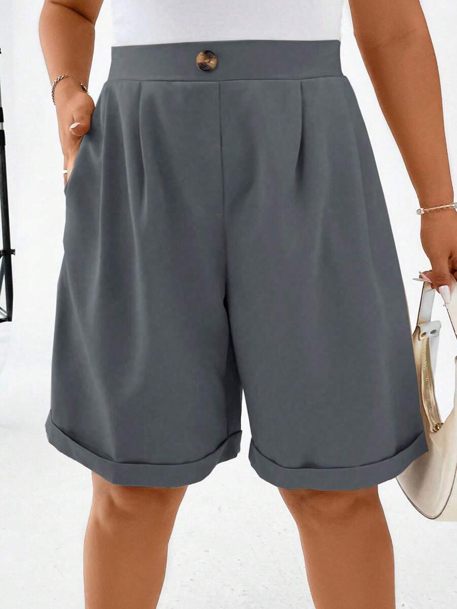 Calvaya 大碼高腰反摺褲腳短褲