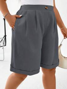 Calvaya 大碼高腰反摺褲腳短褲