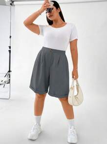 Calvaya 大碼高腰反摺褲腳短褲