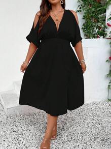 Breezaya 大碼挖肩高衩連衣裙 - 黑色 - 查看 6