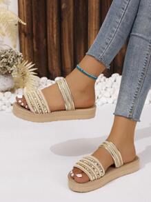 Women Studded Decor Flatform Slide Sandals, Vacation Sandals - Multicolor - View 1