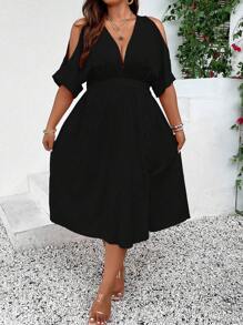 Breezaya 大碼挖肩高衩連衣裙 - 黑色 - 查看 8