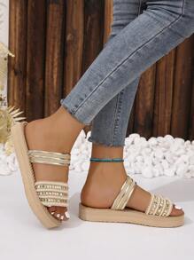 Women Studded Decor Flatform Slide Sandals, Vacation Sandals - Multicolor - View 3
