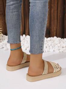 Women Studded Decor Flatform Slide Sandals, Vacation Sandals - Multicolor - View 5