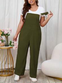 EMERY ROSE Mono de peto de bolsillo en diagonal sin camiseta para talla grande, para invierno - Verde Oliva - Ver 3