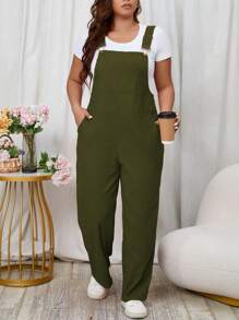 EMERY ROSE Mono de peto de bolsillo en diagonal sin camiseta para talla grande, para invierno - Verde Oliva - Ver 4